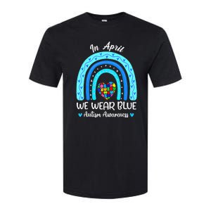 In April We Wear Blue Autism Awareness Month Puzzle Rainbow Softstyle CVC T-Shirt