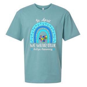 In April We Wear Blue Autism Awareness Month Puzzle Rainbow Sueded Cloud Jersey T-Shirt