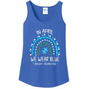 In April We Wear Blue Rainbow Autism Awareness Month Ladies Essential Tank