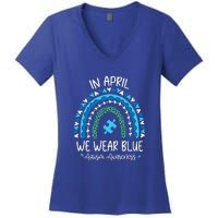 In April We Wear Blue Rainbow Autism Awareness Month Women's V-Neck T-Shirt