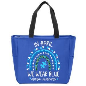 In April We Wear Blue Rainbow Autism Awareness Month Zip Tote Bag