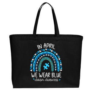 In April We Wear Blue Rainbow Autism Awareness Month Cotton Canvas Jumbo Tote