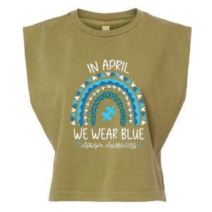 In April We Wear Blue Rainbow Autism Awareness Month Garment-Dyed Women's Muscle Tee