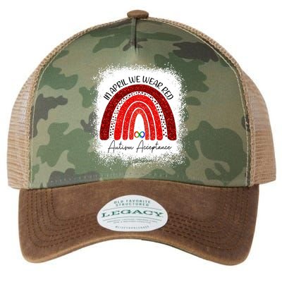 In April We Wear Red Autism Acceptance Legacy Tie Dye Trucker Hat