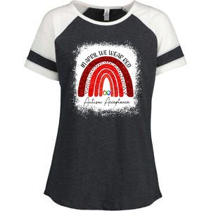 In April We Wear Red Autism Acceptance Enza Ladies Jersey Colorblock Tee