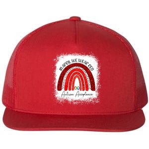 In April We Wear Red Autism Acceptance Flat Bill Trucker Hat