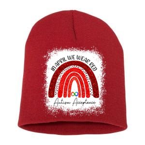 In April We Wear Red Autism Acceptance Short Acrylic Beanie