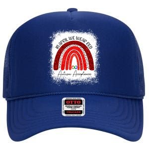 In April We Wear Red Autism Acceptance High Crown Mesh Back Trucker Hat