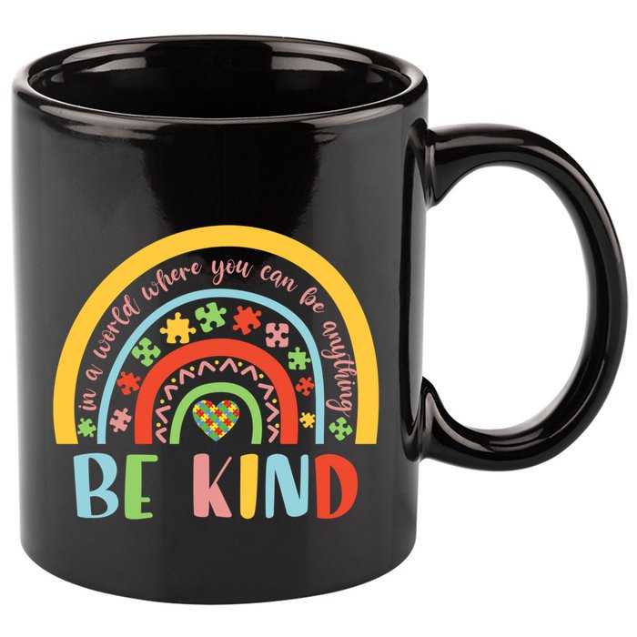 In A World Where You Can Be Anything Be Kind Autism Gift 11oz C Handle Ceramic Mug