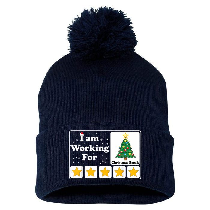 I Am Working For Christmas Break 5 Stars Xmas Tree Pom Pom 12in Knit Beanie