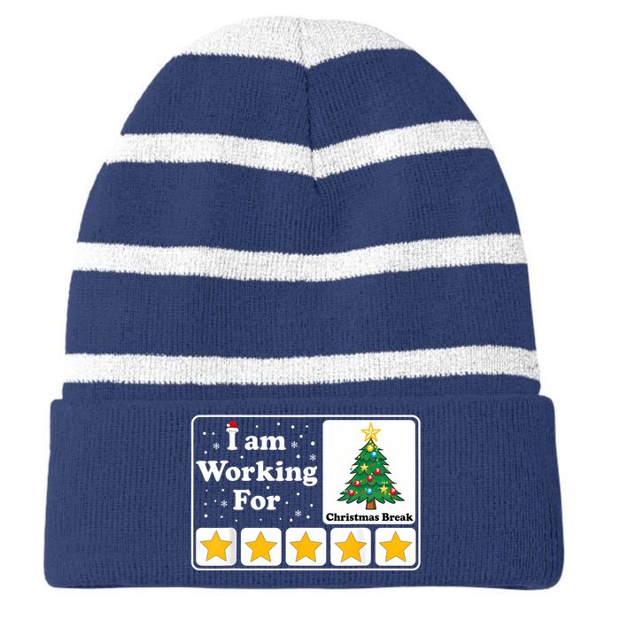 I Am Working For Christmas Break 5 Stars Xmas Tree Striped Beanie with Solid Band