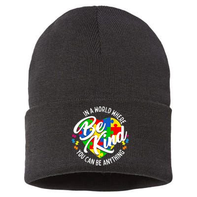 In A World Where You Can Be Anything Be Kind Kindness Sustainable Knit Beanie