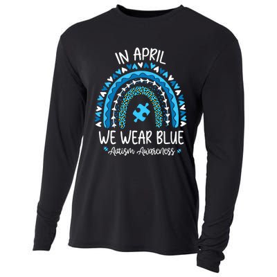 In April We Wear Blue Rainbow Autism Awareness Month Cooling Performance Long Sleeve Crew