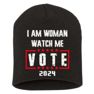 I Am Woman Watch Me Vote Woman Voting Usa 2024 Election Day Short Acrylic Beanie