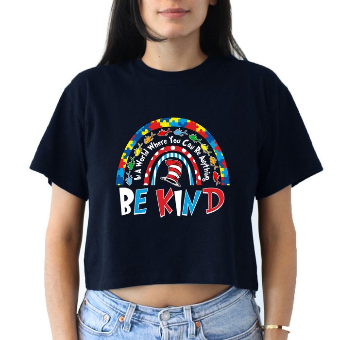 In A World Where You Can Be Anything Be Kind Book Lover Reading Fan Crop Top