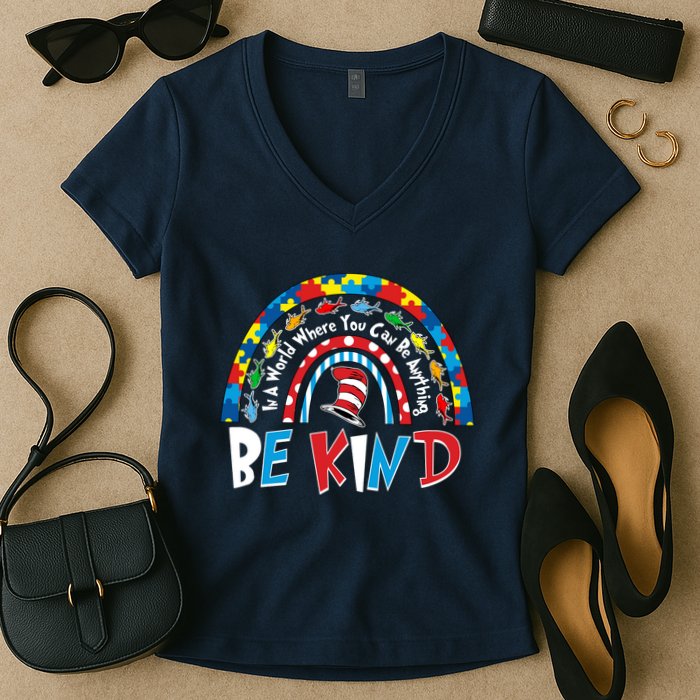 In A World Where You Can Be Anything Be Kind Book Lover Reading Fan Women's V-Neck T-Shirt