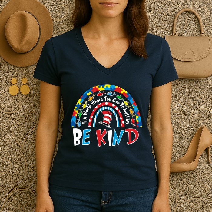 In A World Where You Can Be Anything Be Kind Book Lover Reading Fan Women's V-Neck T-Shirt
