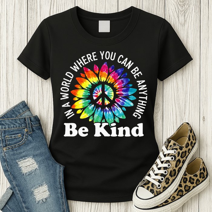 In A World Where You Can Be Anything Be Kind Sign Language Womens T-Shirt