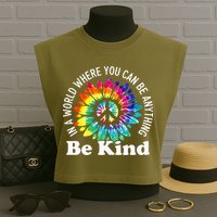 In A World Where You Can Be Anything Be Kind Sign Language Garment-Dyed Women's Muscle Tee