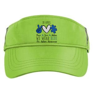 In April We Wear Blue For Autism Peace Love Adult Drive Performance Visor