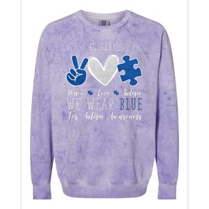 In April We Wear Blue For Autism Peace Love Colorblast Crewneck Sweatshirt