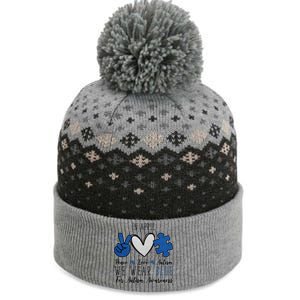 In April We Wear Blue For Autism Peace Love The Baniff Cuffed Pom Beanie