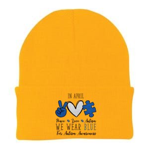 In April We Wear Blue For Autism Peace Love Knit Cap Winter Beanie