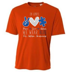 In April We Wear Blue For Autism Peace Love Cooling Performance Crew T-Shirt