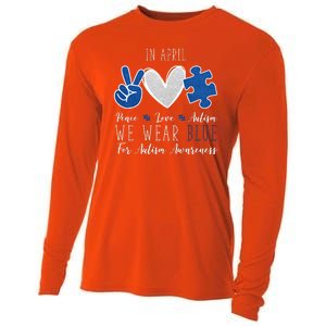 In April We Wear Blue For Autism Peace Love Cooling Performance Long Sleeve Crew