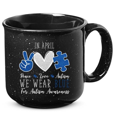 In April We Wear Blue For Autism Peace Love 15oz Campfire Ceramic Mug