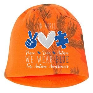 In April We Wear Blue For Autism Peace Love Kati - Camo Knit Beanie