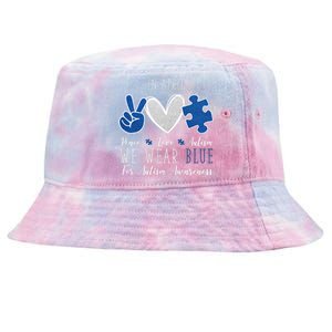 In April We Wear Blue For Autism Peace Love Tie-Dyed Bucket Hat