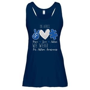 In April We Wear Blue For Autism Peace Love Ladies Essential Flowy Tank