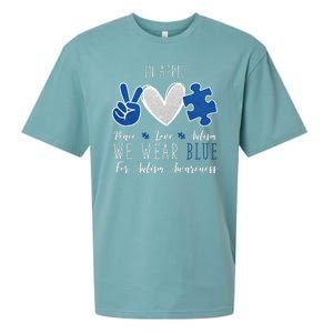 In April We Wear Blue For Autism Peace Love Sueded Cloud Jersey T-Shirt