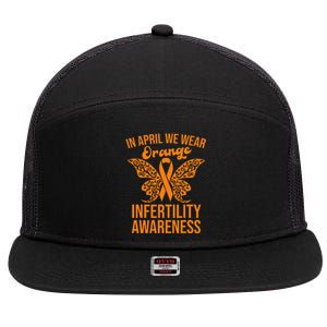 In April We Wear Orange Butterfly Infertility Awareness Week 7 Panel Mesh Trucker Snapback Hat