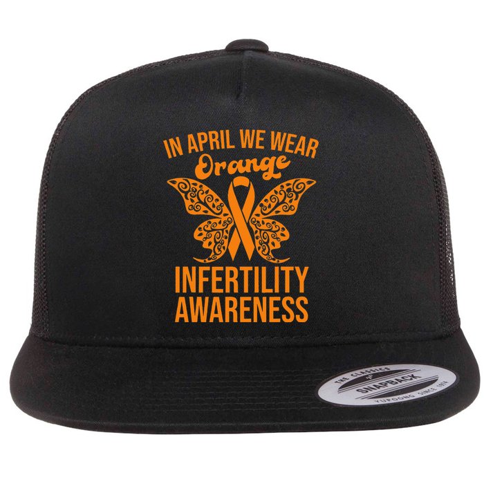 In April We Wear Orange Butterfly Infertility Awareness Week Flat Bill Trucker Hat