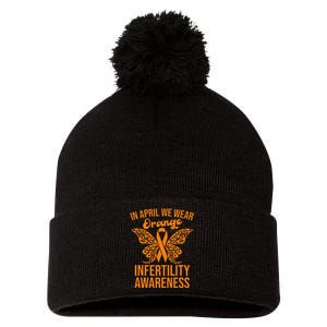 In April We Wear Orange Butterfly Infertility Awareness Week Pom Pom 12in Knit Beanie