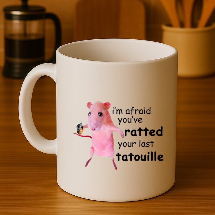 Im Afraid Youve Ratted Your Last Tatouille Funny Pink Rat Mug