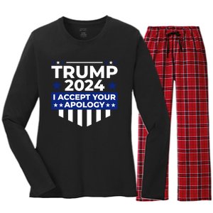 I Accept Your Apology 2024 Women's Long Sleeve Flannel Pajama Set 