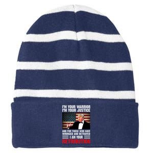 I Am Your Retribution Pro Donald Trump Usa Striped Beanie with Solid Band