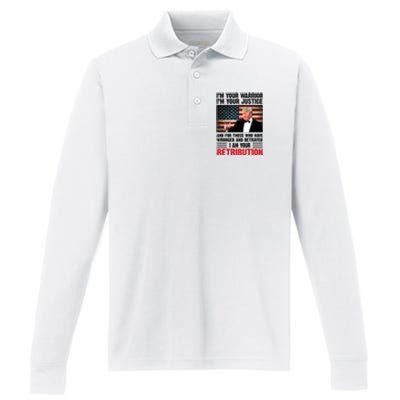 I Am Your Retribution Pro Donald Trump Usa Performance Long Sleeve Polo