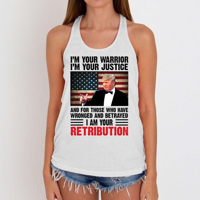 I Am Your Retribution Pro Donald Trump Usa Women's Knotted Racerback Tank