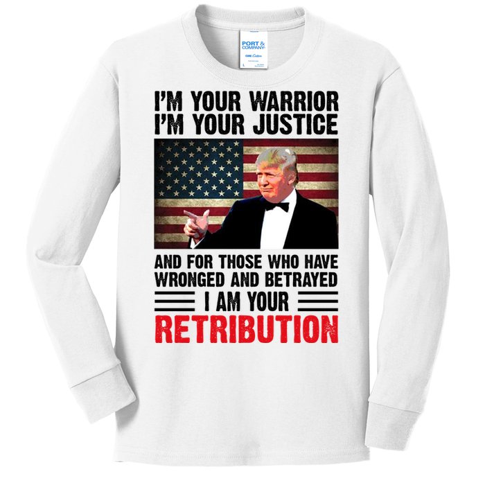 I Am Your Retribution Pro Donald Trump Usa Kids Long Sleeve Shirt