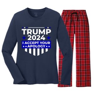 I Accept Your Apology 2024 Trump 2024 Women's Long Sleeve Flannel Pajama Set 