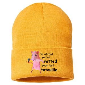 Im Afraid Youve Ratted Your Last Tatouille Funny Pink Rat Sustainable Knit Beanie