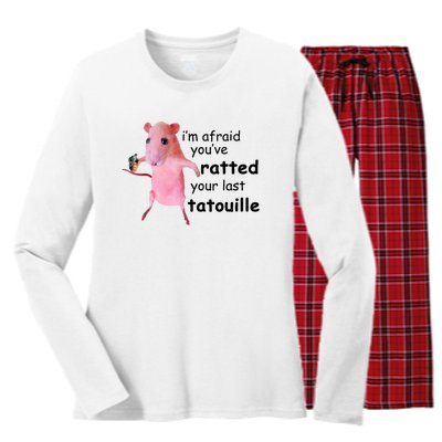 Im Afraid Youve Ratted Your Last Tatouille Funny Pink Rat Women's Long Sleeve Flannel Pajama Set 