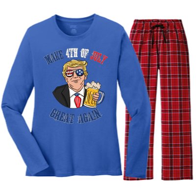 Ing Beer 4th Of July Great Gift Great Again Funny Trump Cool Gift Women's Long Sleeve Flannel Pajama Set 