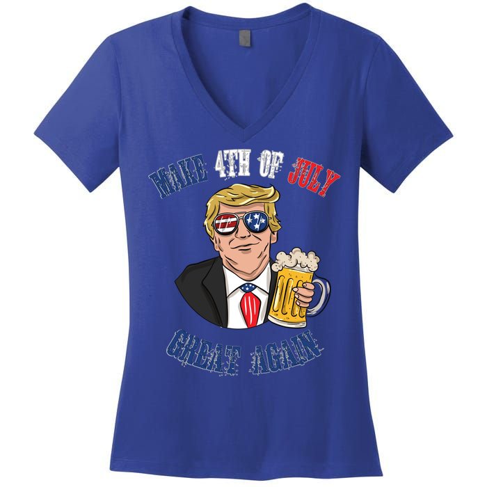 Ing Beer 4th Of July Great Gift Great Again Funny Trump Cool Gift Women's V-Neck T-Shirt