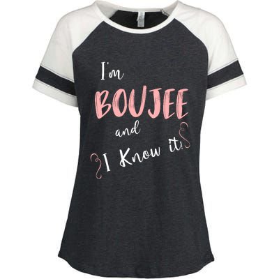 IM Boujee And I Know It Enza Ladies Jersey Colorblock Tee