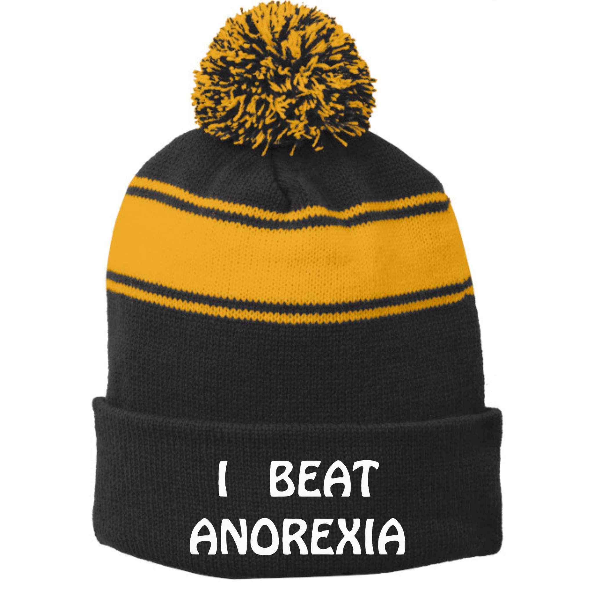 I Beat Anorexia Stripe Pom Pom Beanie